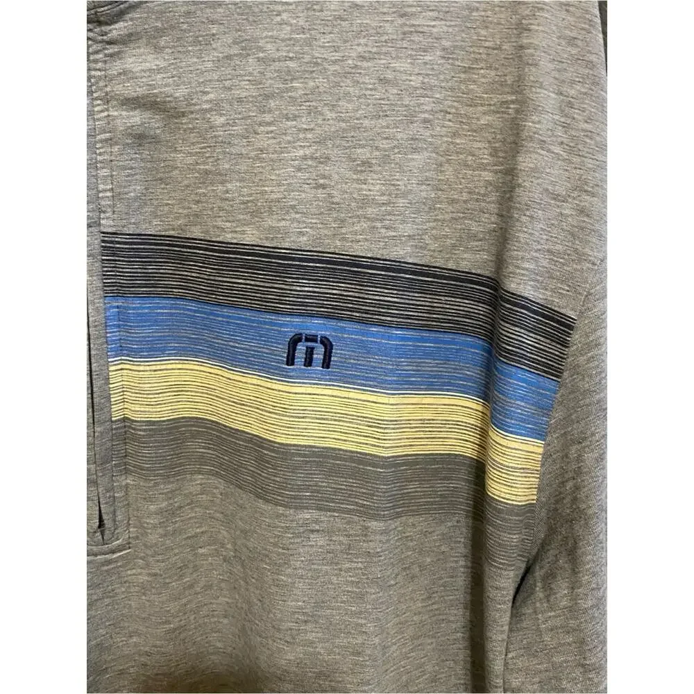 Travis Mathew Gray Half-Zip Pullover with Blue & Yellow Stripes Men's XXL